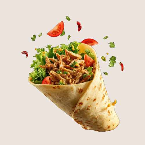 Illustration of a wrap with chicken and fresh vegetables